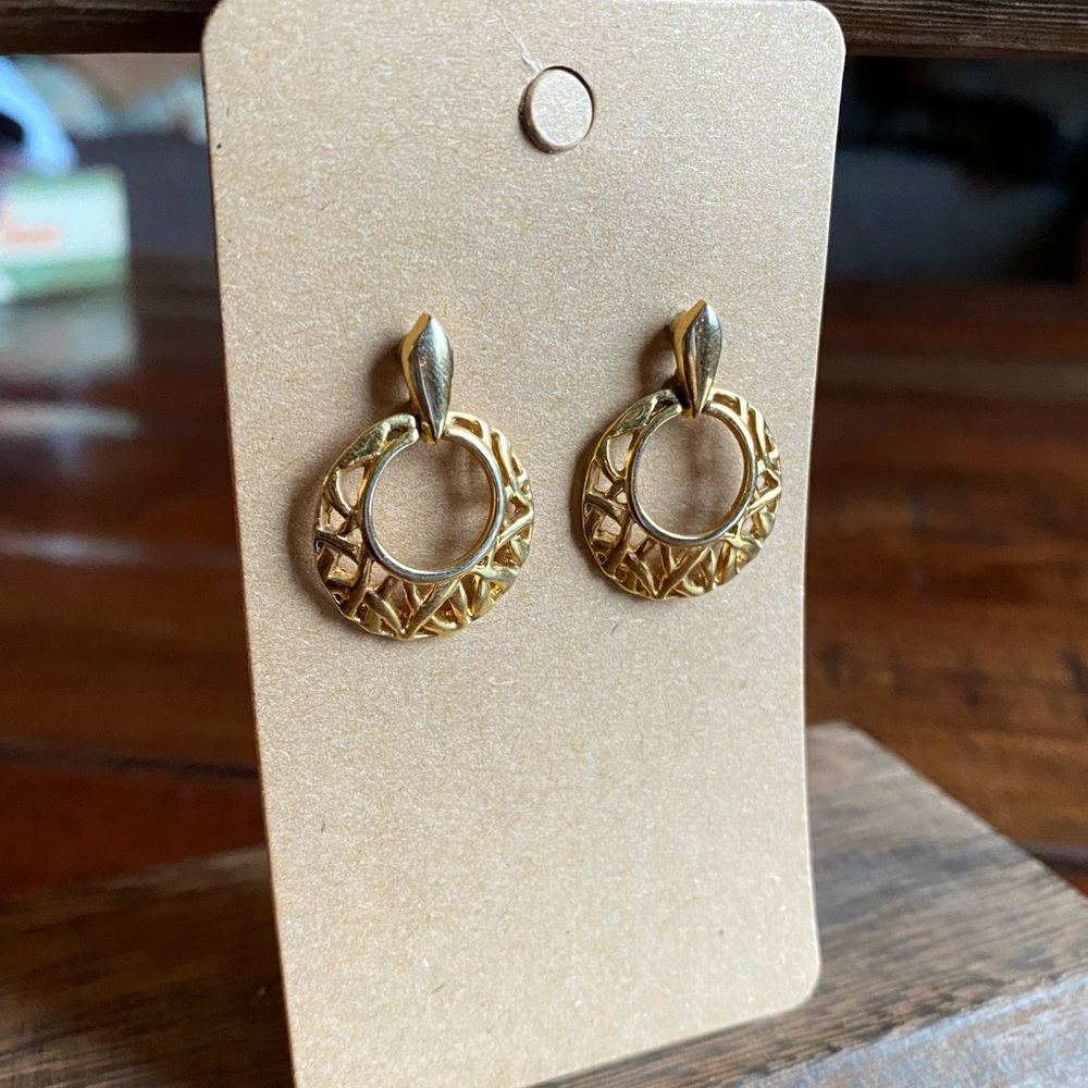 Vintage Gold Dangle Hoop Stud Earrings